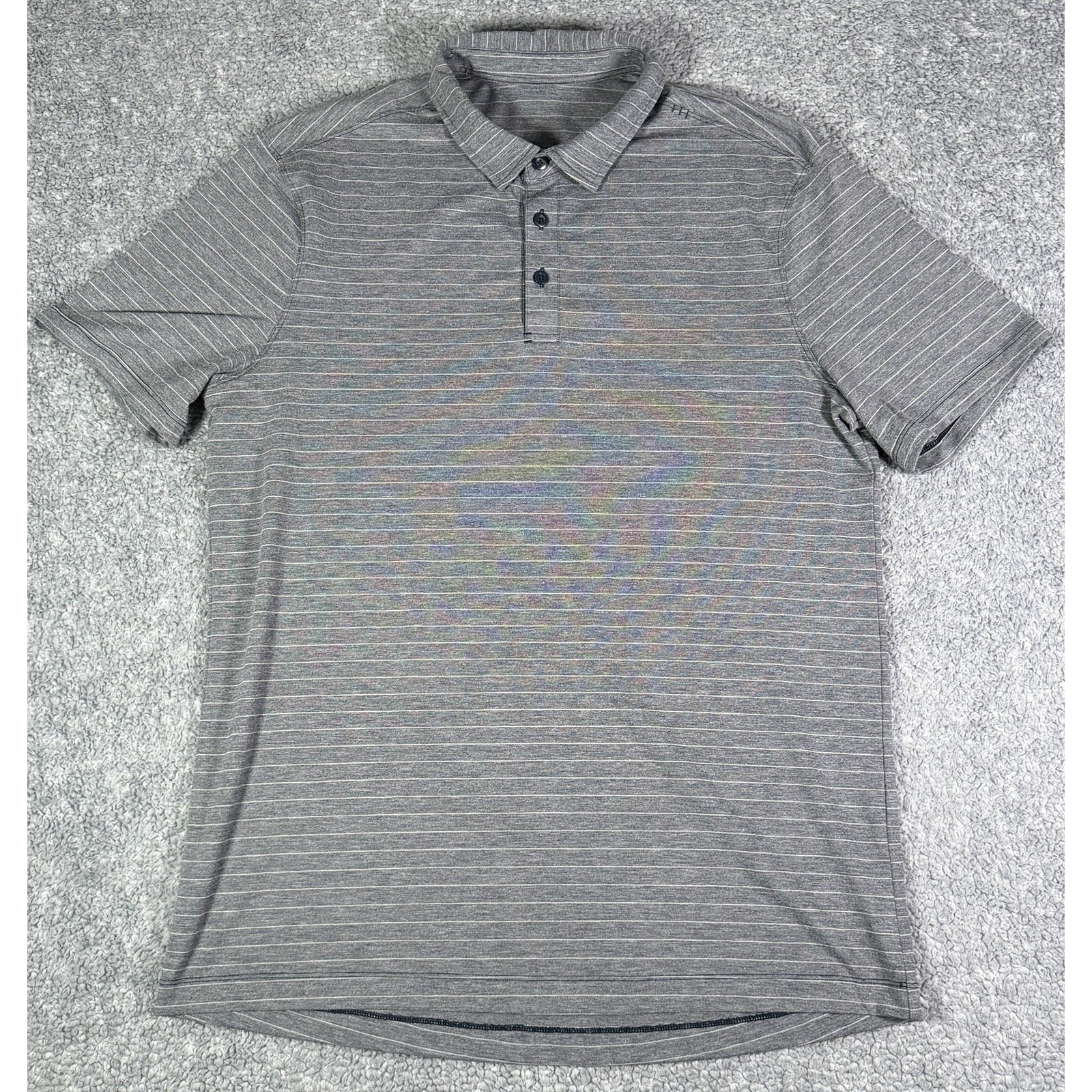 Lululemon Evolution Polo Shirt Men's Size Large Gray Striped Performance Stretch